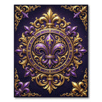 Ornate Royal Purple Gold Fleur-de-lis Rug