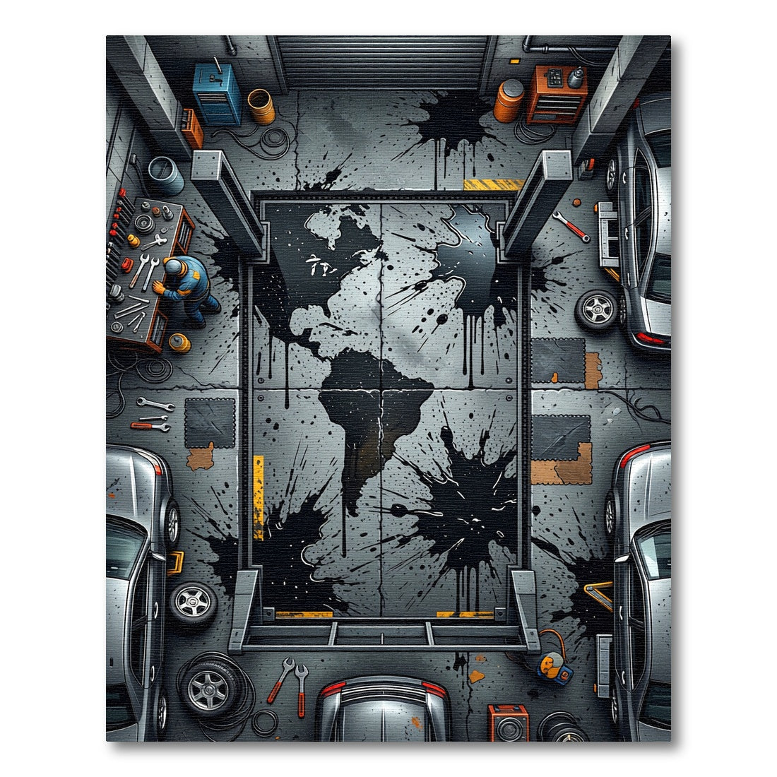 Gritty Garage Oil Spill splatter Rug