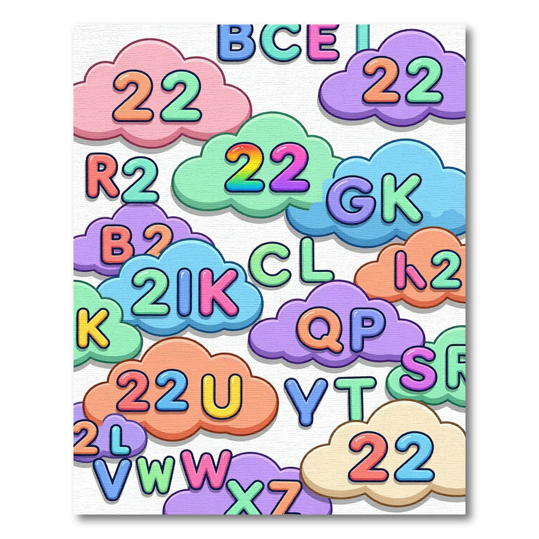 Playful Pastel Alphabet and Number Clouds Rug