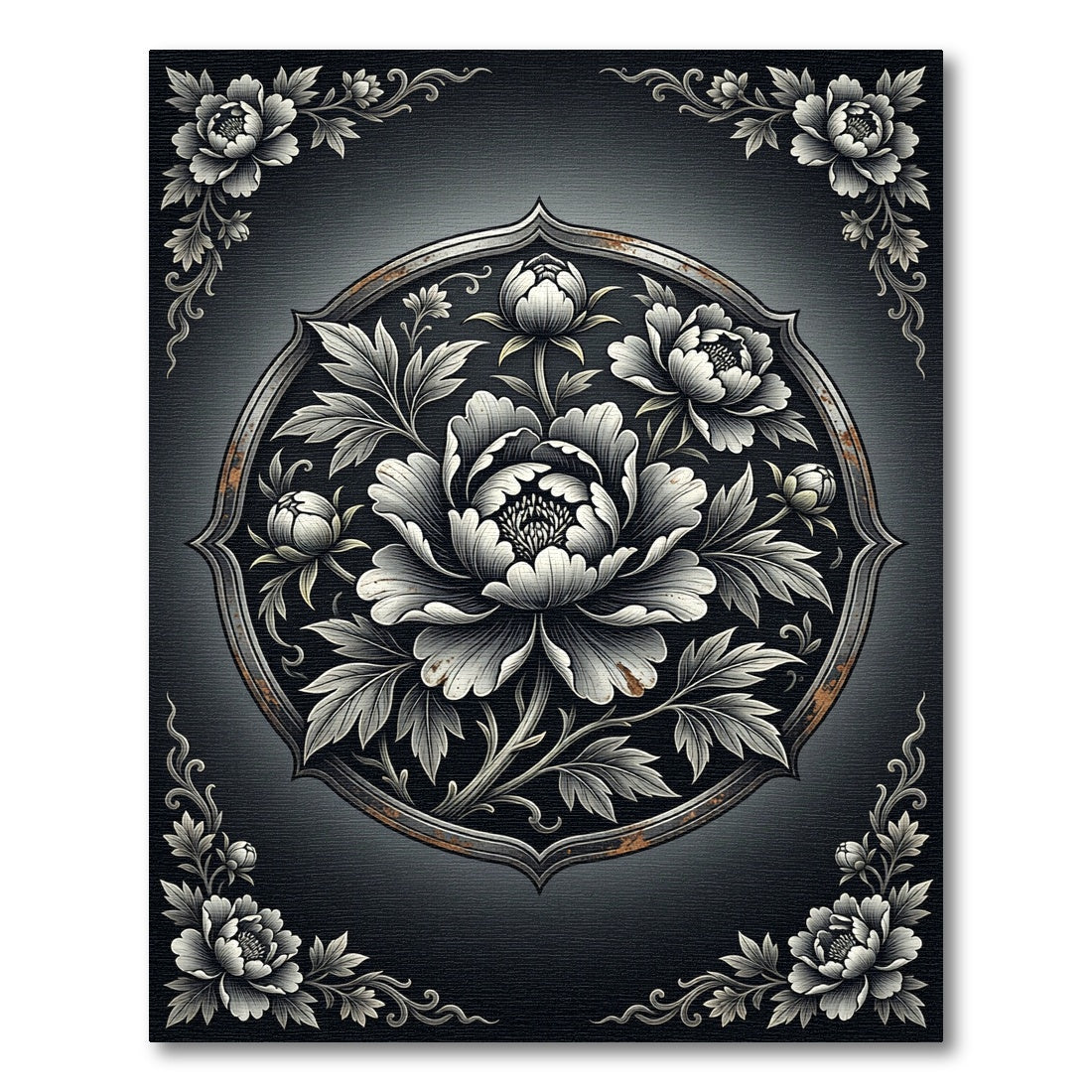 Monochromatic Embellished Peony Circular Medallion Rug