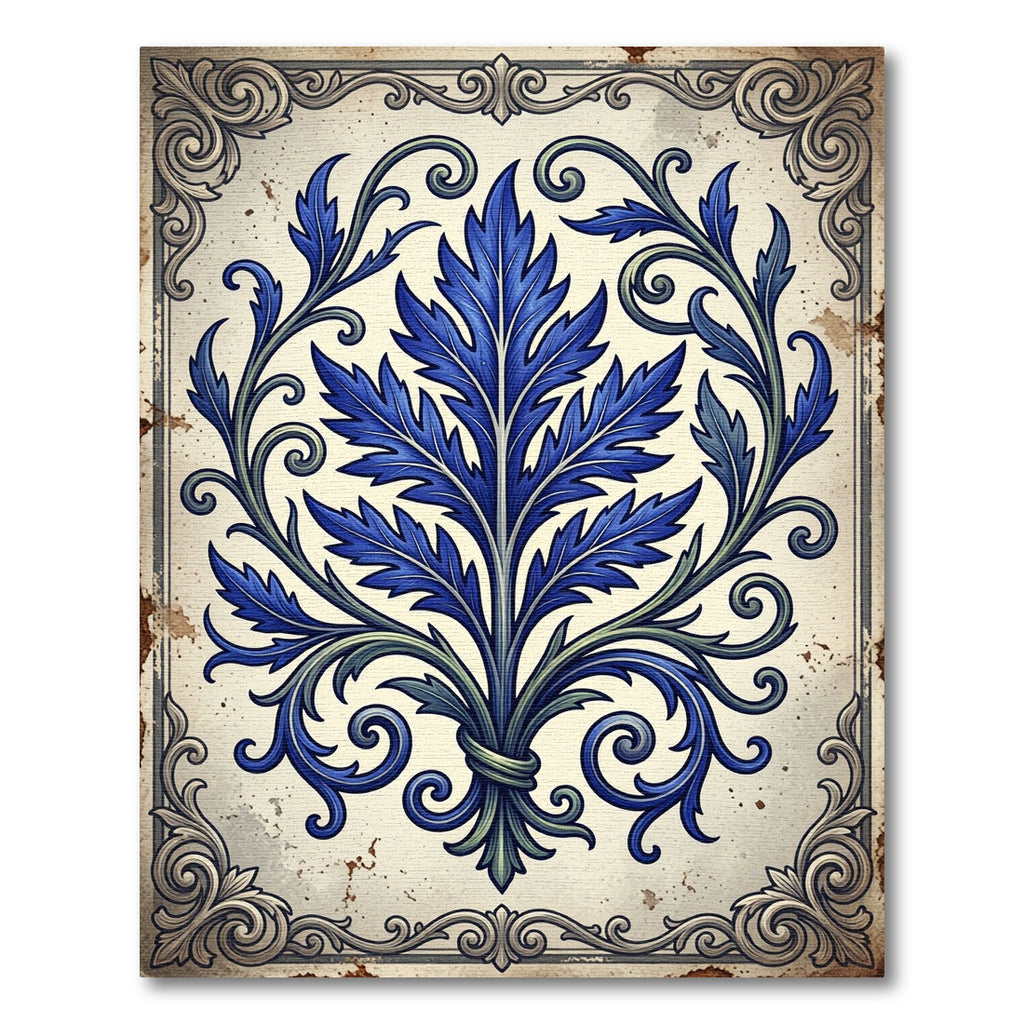 Royal Blue Acanthus Leaf Scrollwork Rug
