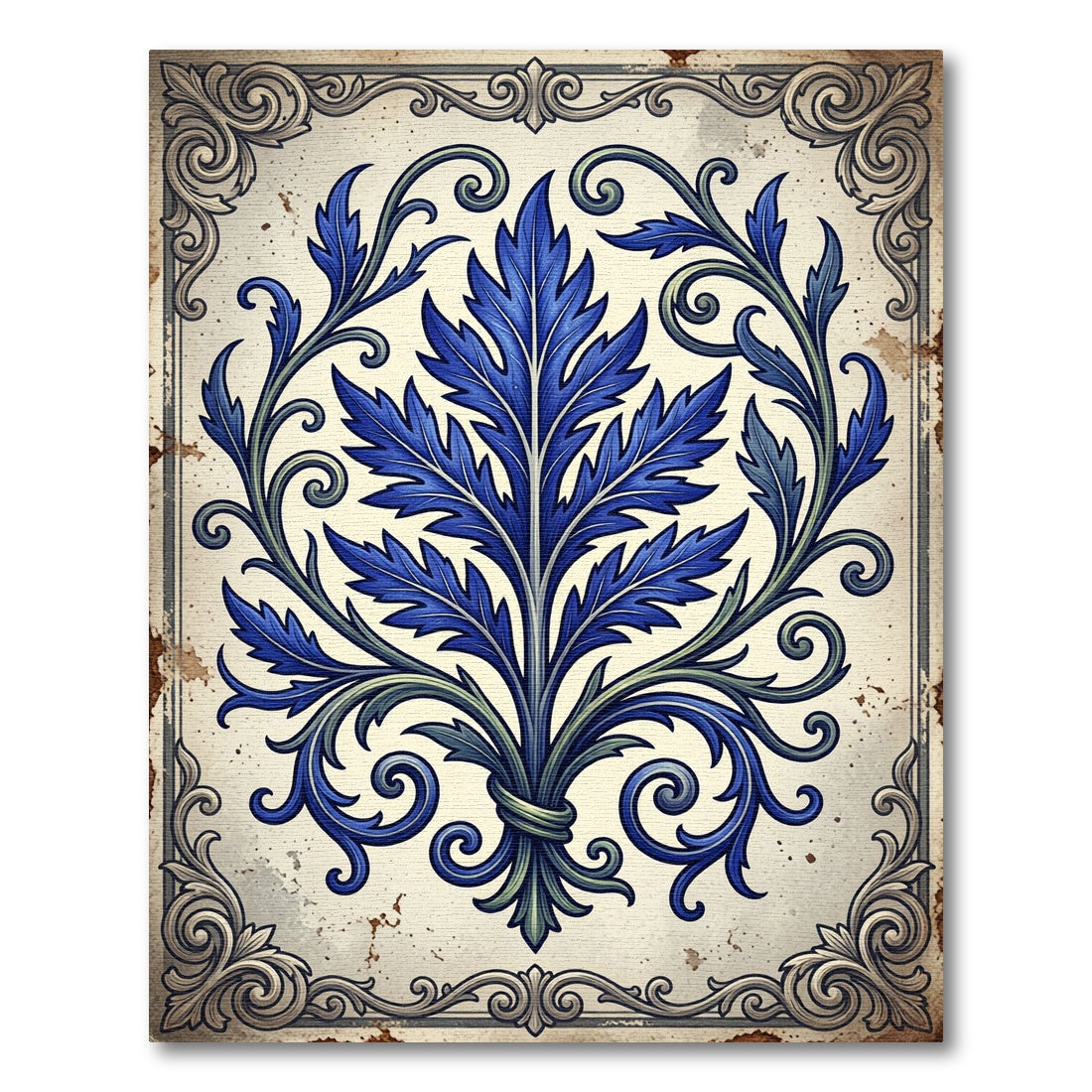 Royal Blue Acanthus Leaf Scrollwork Rug