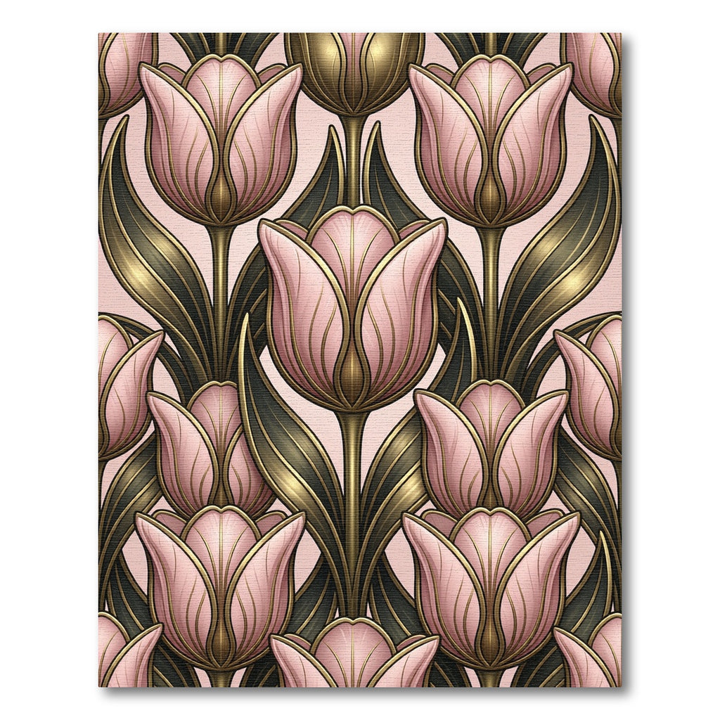 Art Nouveau Blush Tulip Gold Foliage Rug