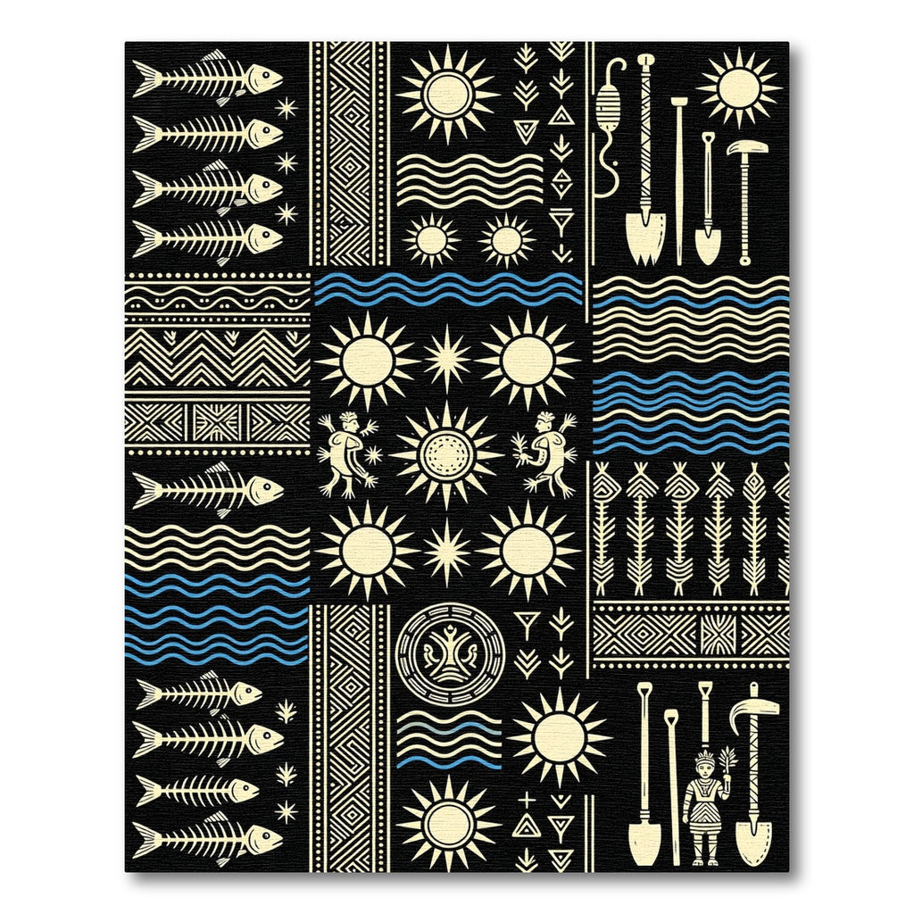 Tribal Sun Fish Wave Imagery Rug