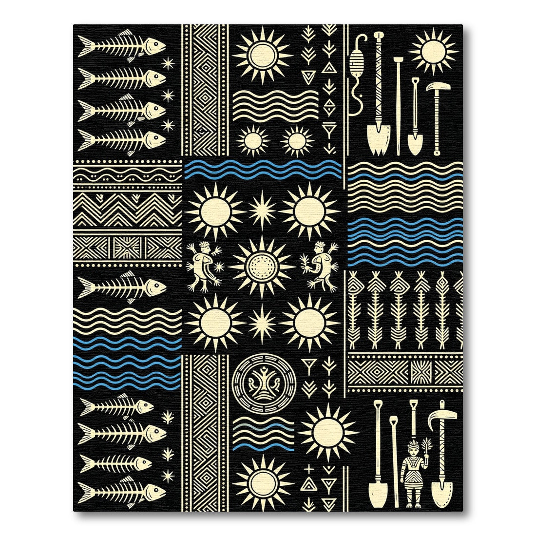 Tribal Sun Fish Wave Imagery Rug