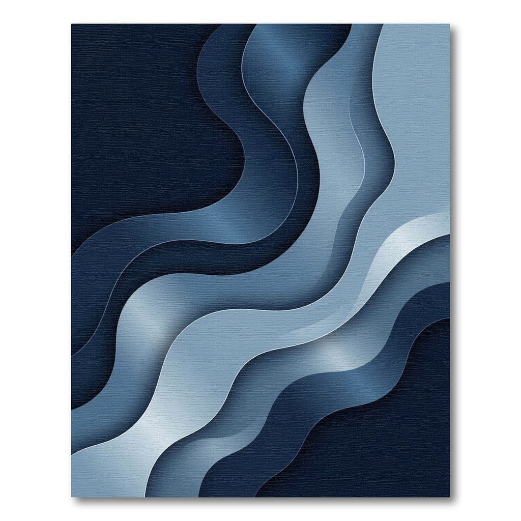 Modern Navy and Silver Abstract Wave Rug