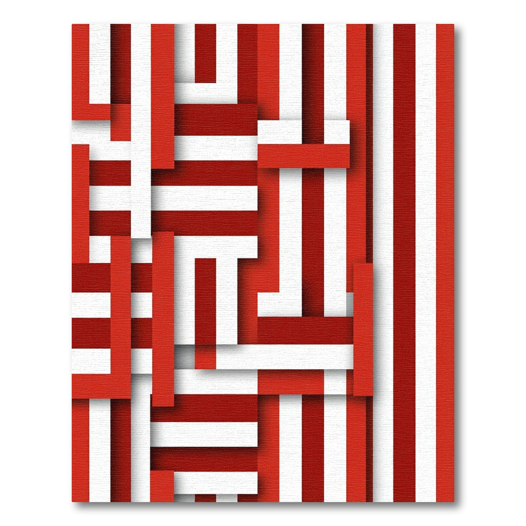 Red White Interlocking Stripe Arrangement Rug