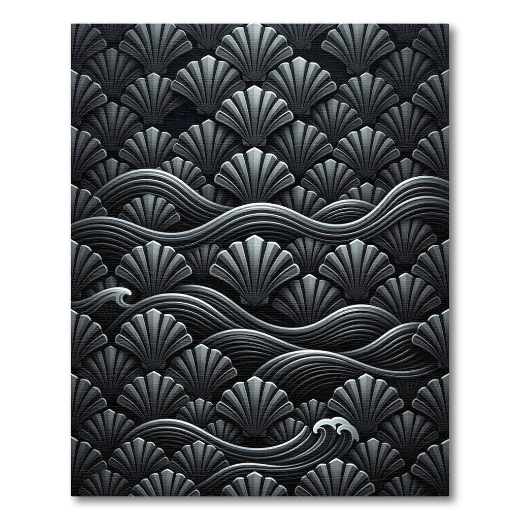 Monochromatic Gray Shell Wave Pattern Rug