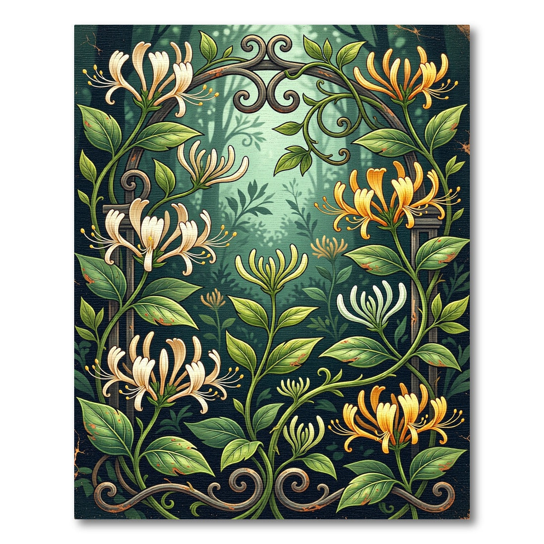 Enchanted Honeysuckle Garden Botanical Art Rug
