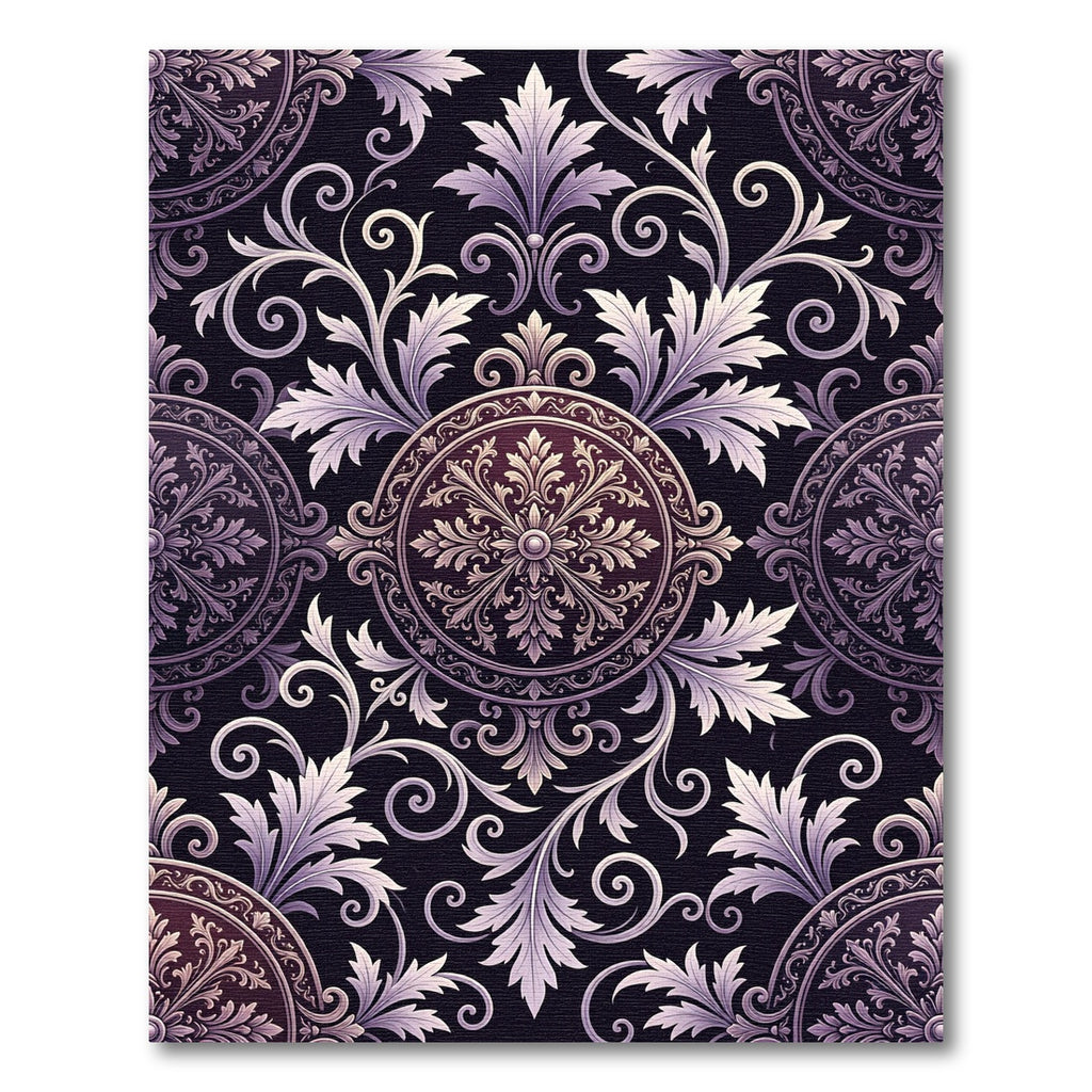 Ornate Purple Floral Scroll Medallion Rug