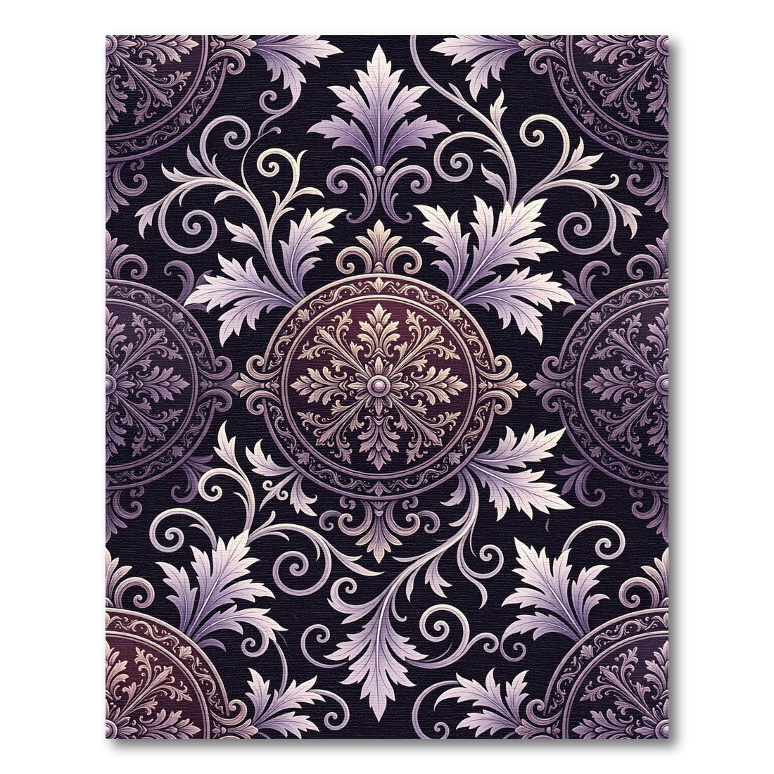 Ornate Purple Floral Scroll Medallion Rug