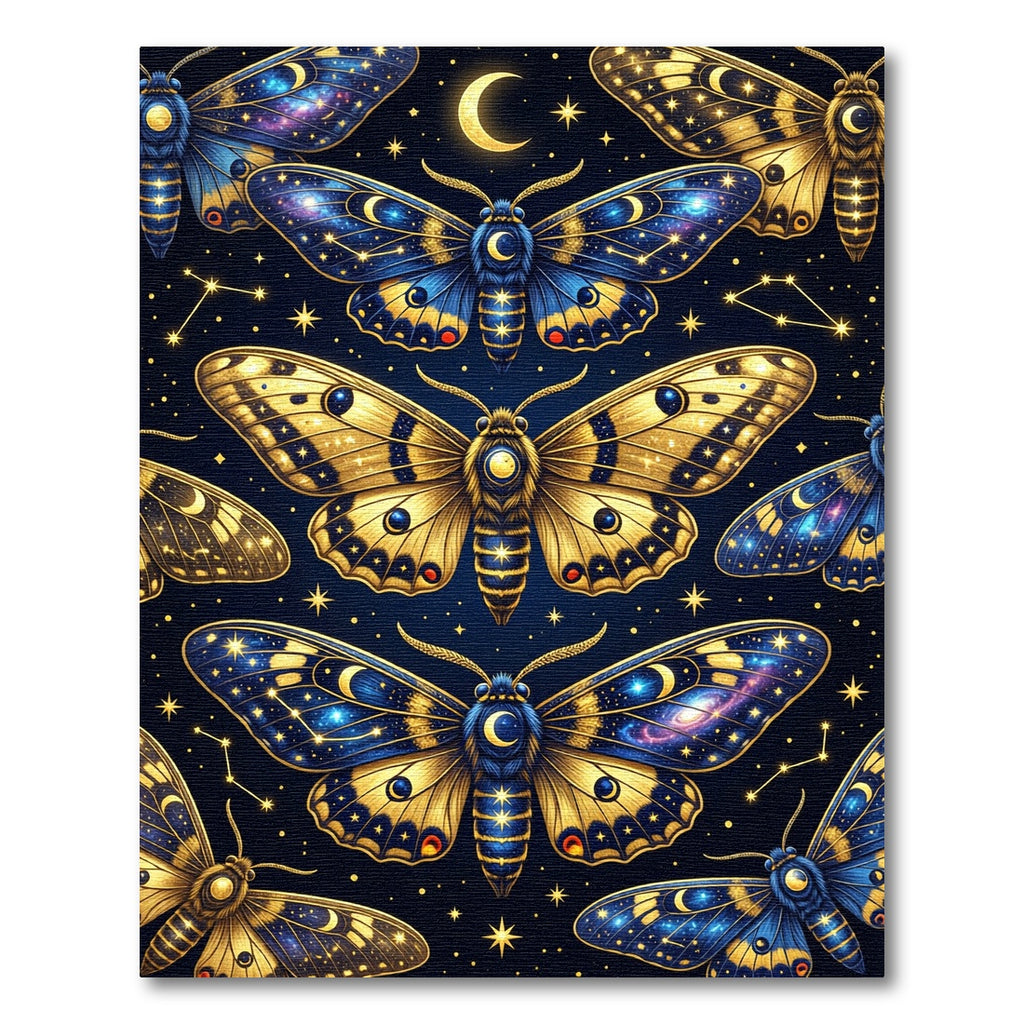 Celestial Gold and Navy Starry Moth Rug