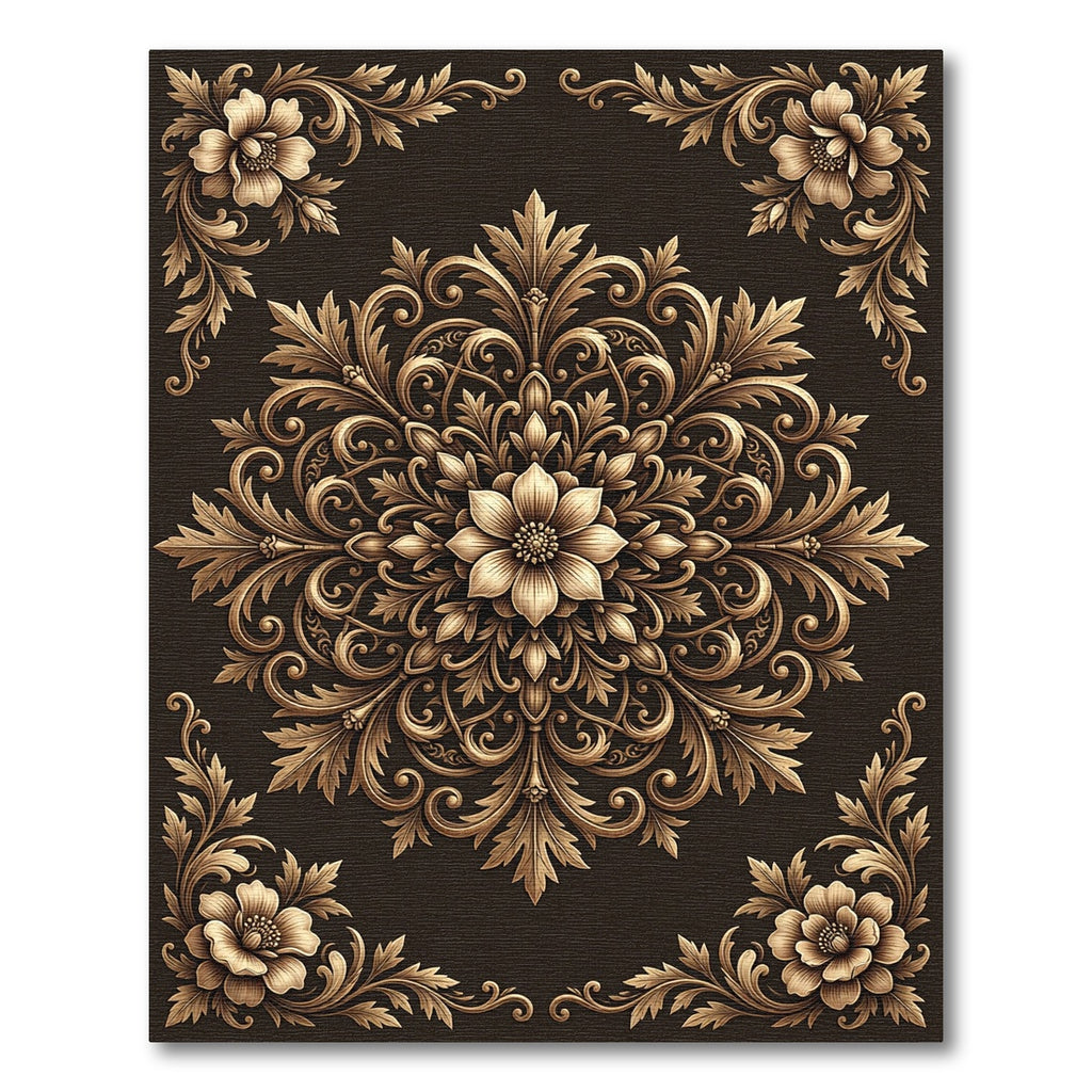 Gilded Floral Scrollwork Composition Rug