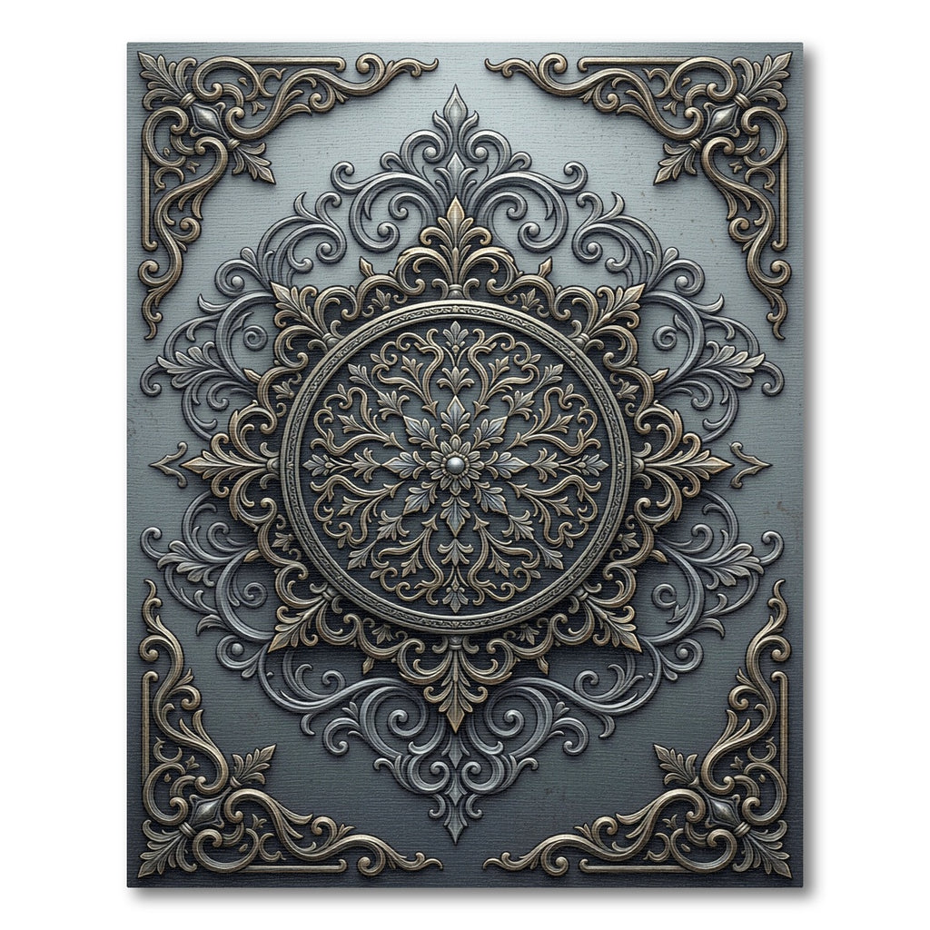 Sophisticated Gray and Gold Ornate Medallion Rug