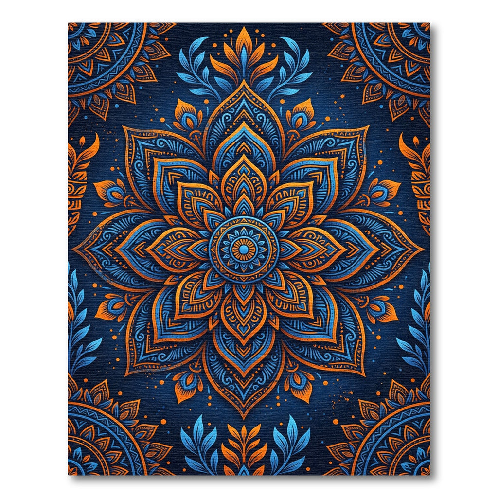 Vibrant Azure Orange Floral Mandala Rug