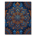 Vibrant Azure Orange Floral Mandala Rug