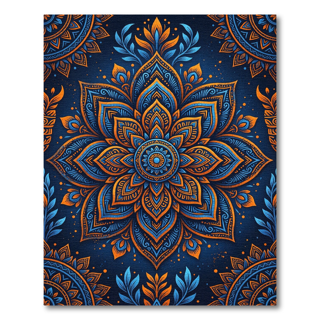 Vibrant Azure Orange Floral Mandala Rug
