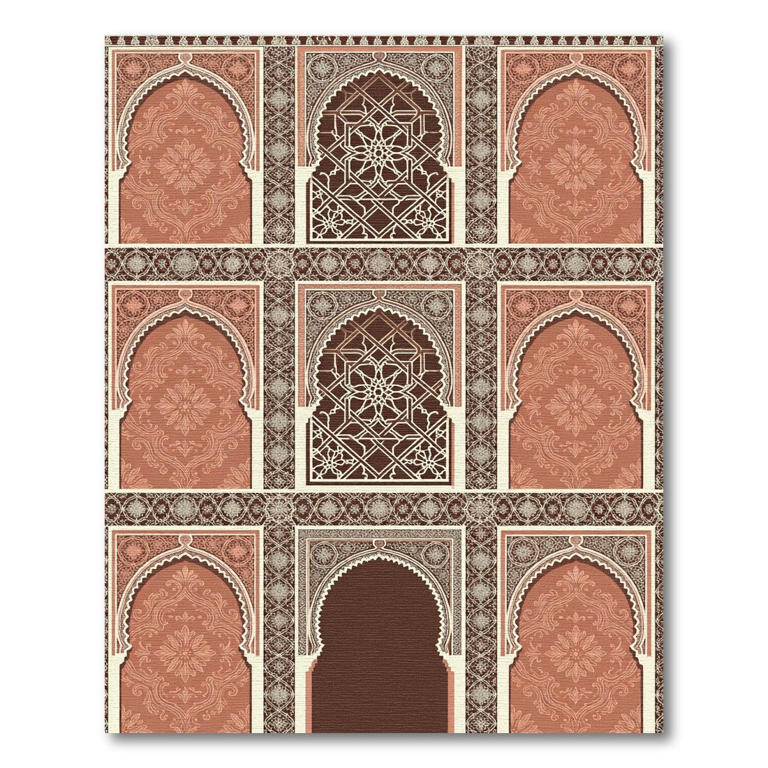 Terracotta Arched Lattice Floral Tapestry Rug