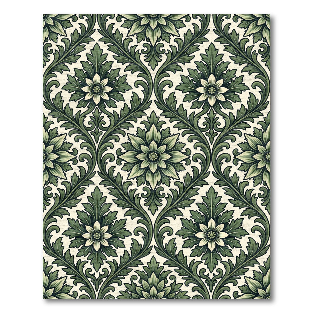 Elegant Sage Green Damask Floral Scroll Rug