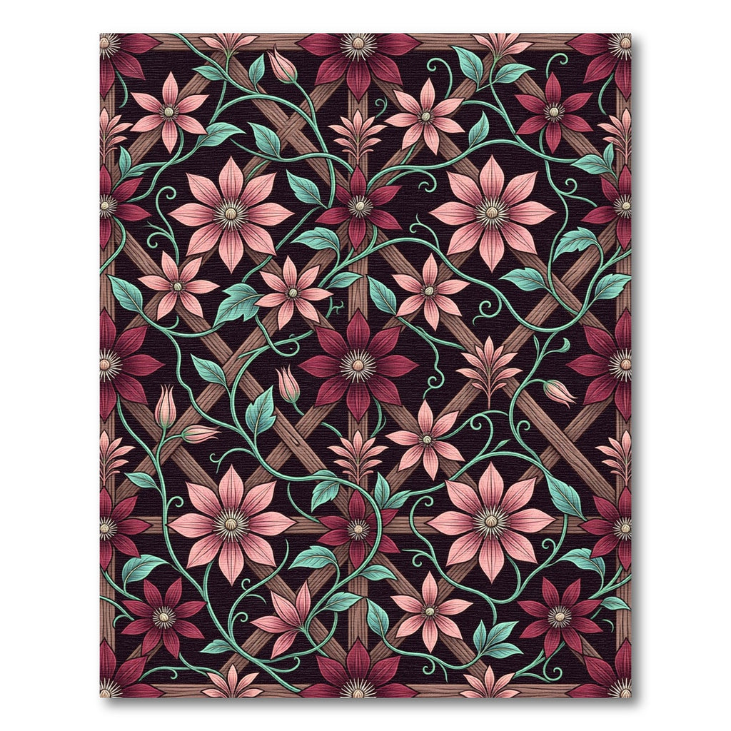 Elegant Pink Clematis Floral Lattice Rug