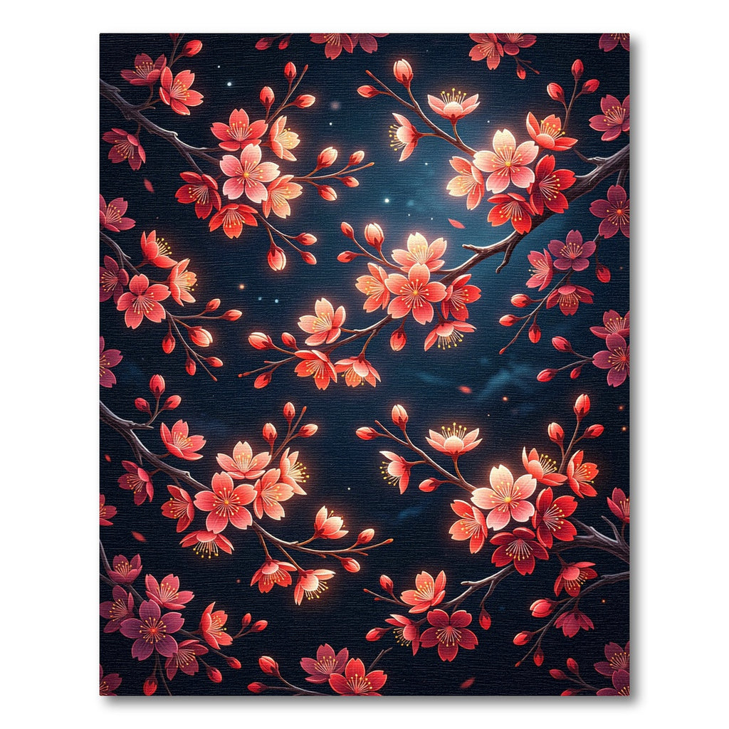 Vibrant Cherry Blossom Branches Dark Rug