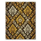 Ornate Golden Damask Floral Dark Luxury Rug
