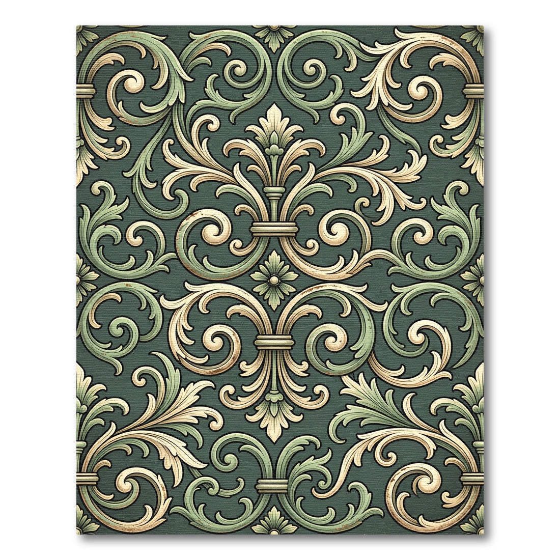 Elegant Sage and Cream Acanthus Scroll Rug