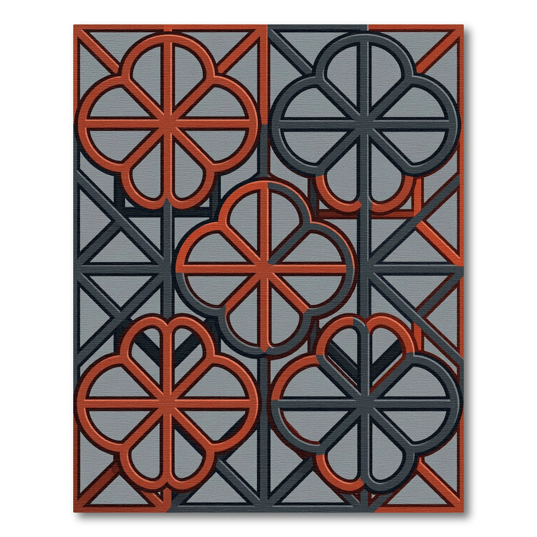Geometric Quatrefoil Red Gray Pattern Rug