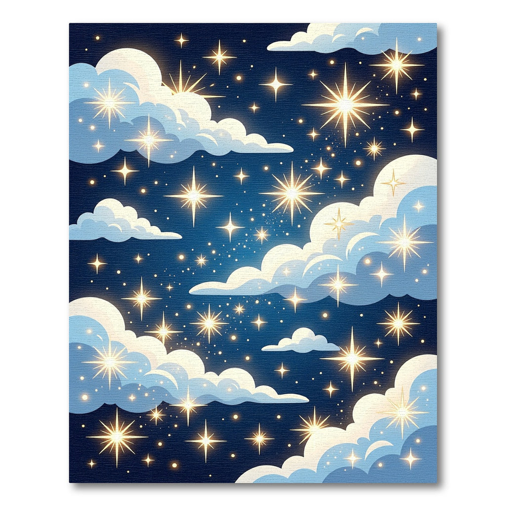 Golden Starry Night Cloudscape Rug
