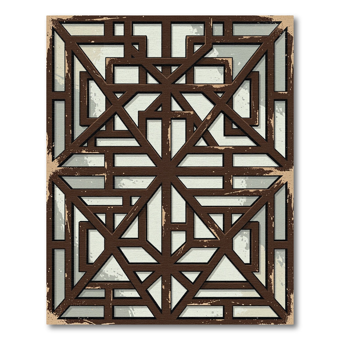 Brown Geometric Lattice Grunge Rug