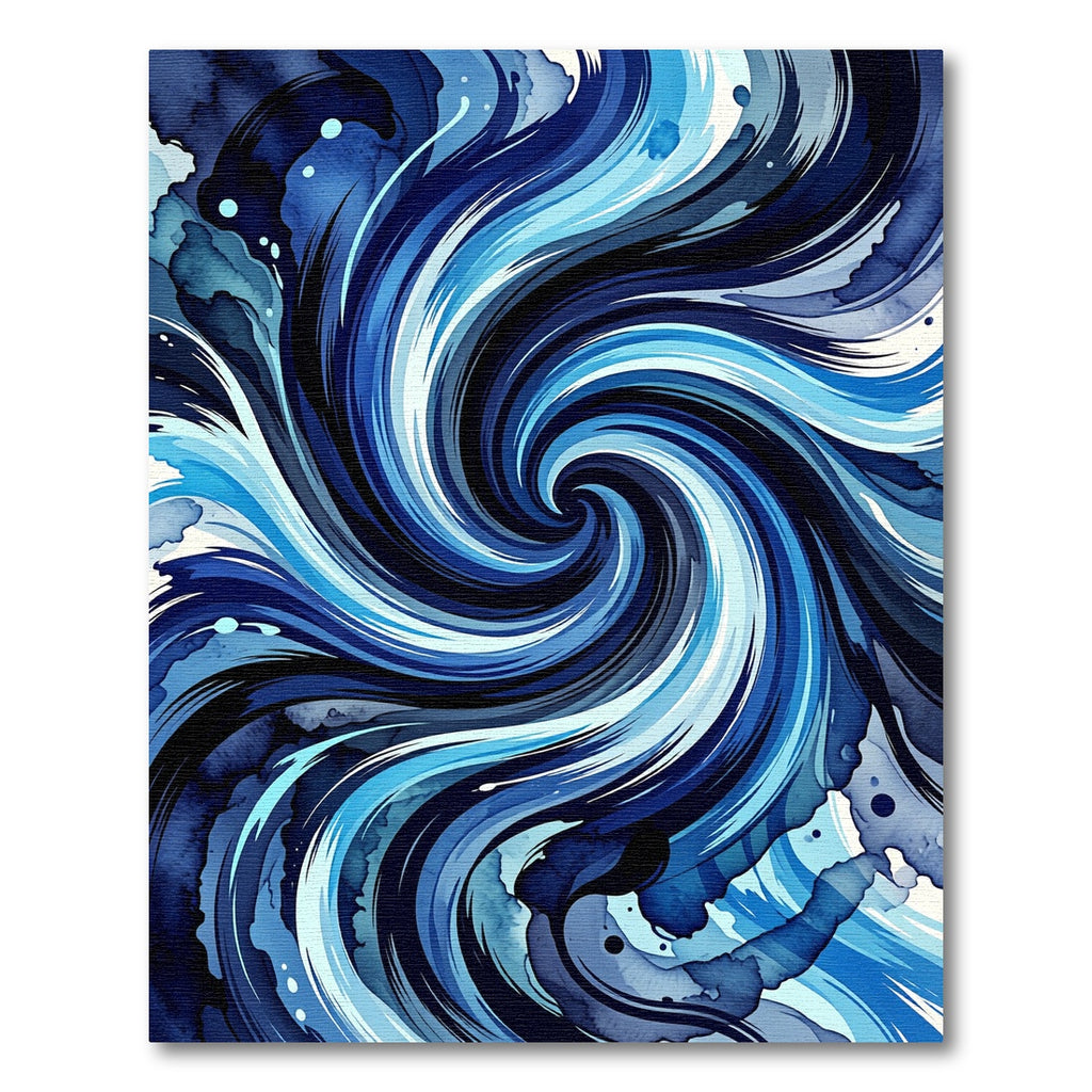 Deep Blue Swirling Watercolor Waves Rug