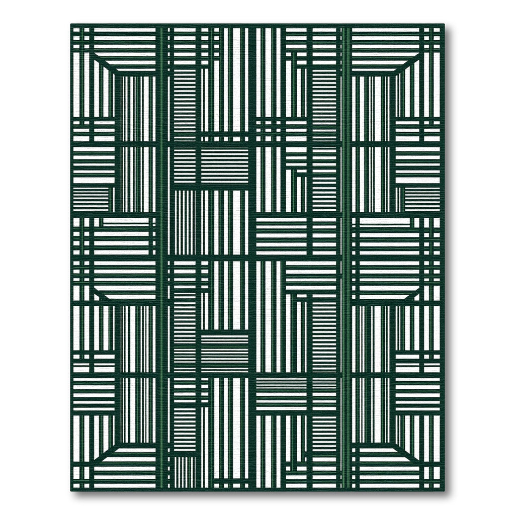 Deep Green Geometric Architectural Blocks Rug