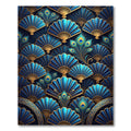 Blue Gold Peacock Feather Fan Rug