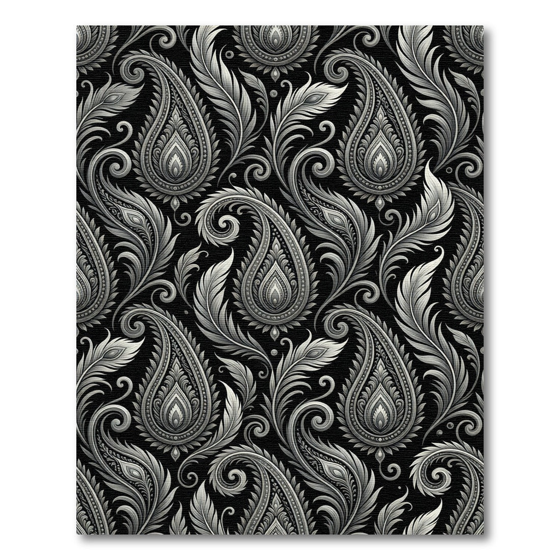 Monochrome Paisley Floral Swirls Rug