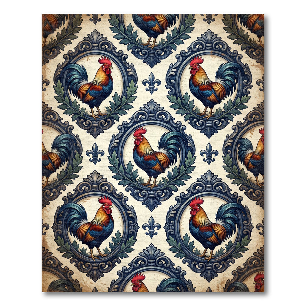 Ornate French Rooster Crest Foliage Rug