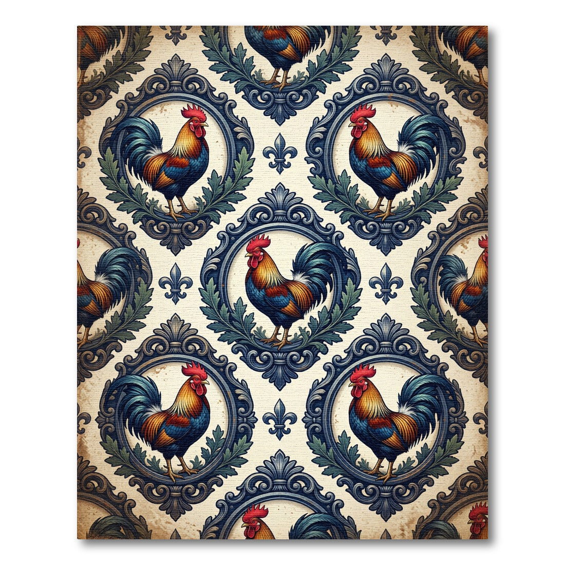 Ornate French Rooster Crest Foliage Rug