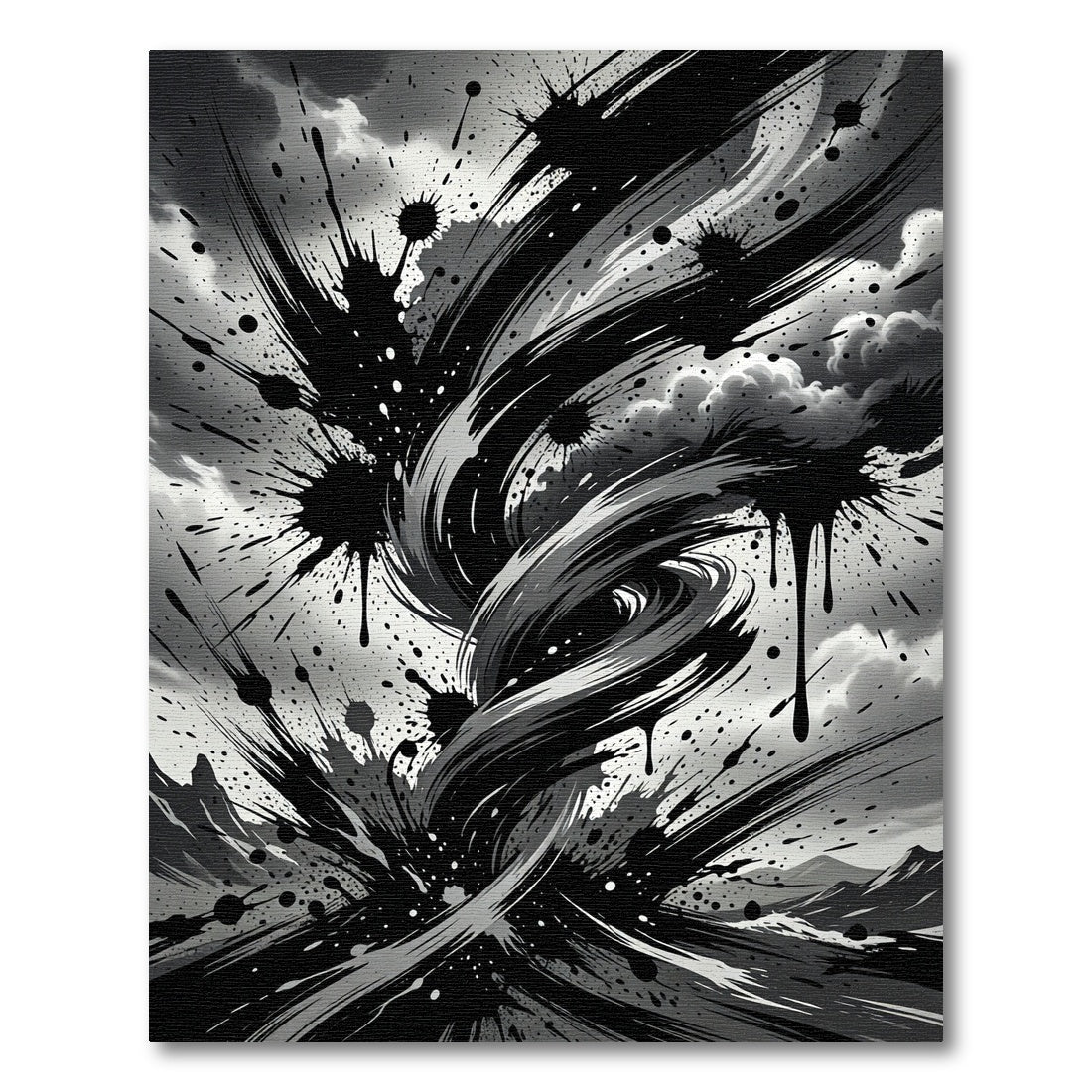 Monochrome Abstract Ink Swirl Rug
