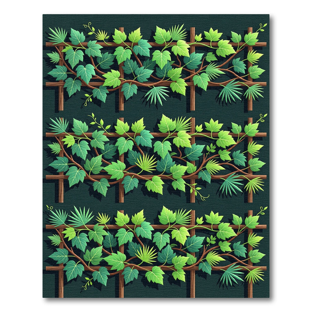 Lush Green Tropical Foliage Trellis Rug