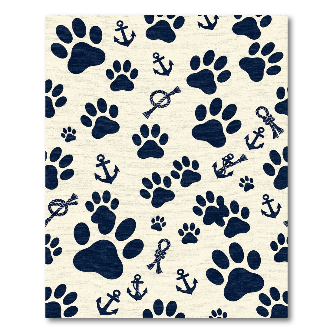 Navy Nautical Paw Anchor Rope Art Rug
