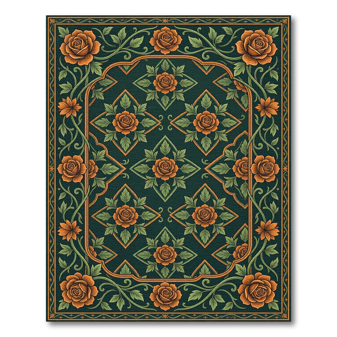 Ornate Amber Rose Garden Scroll Rug