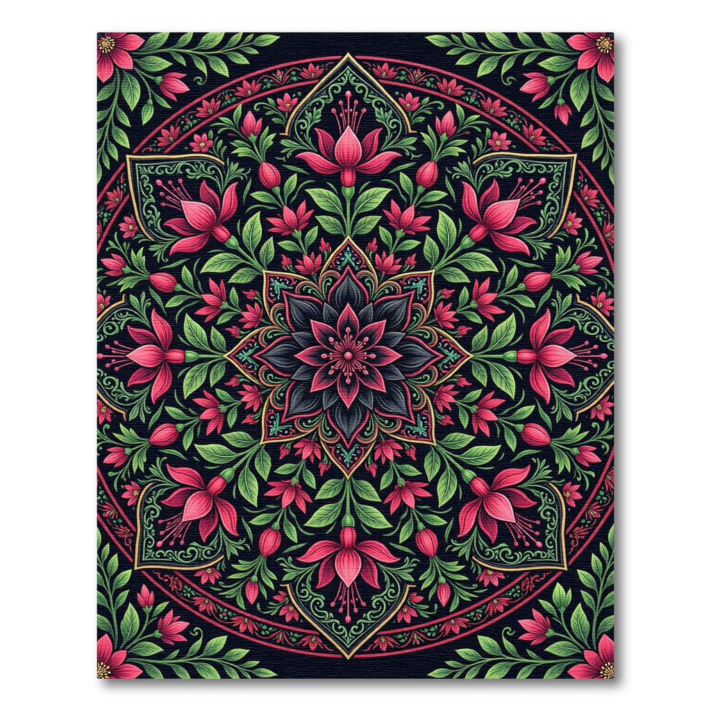 Dark Pink Floral Mandala Art Rug