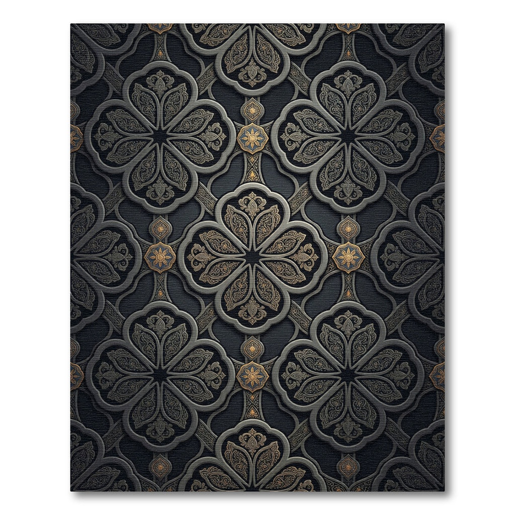 Elegant Charcoal Floral Trellis Medallion Rug