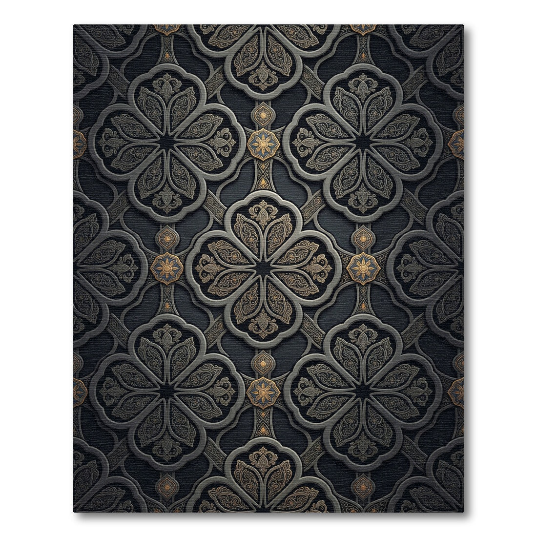 Elegant Charcoal Floral Trellis Medallion Rug