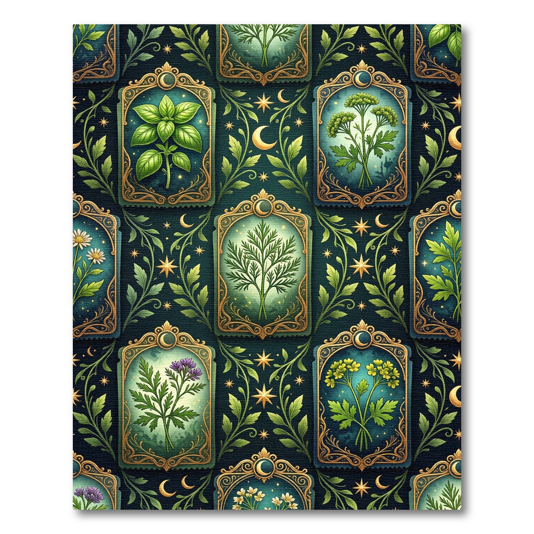 Celestial Botanical Garden Golden Frame Wall Rug