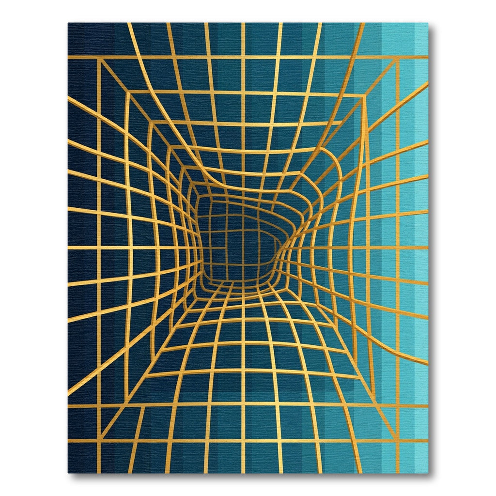 Modern Gold Geometric Grid Tunnel Rug