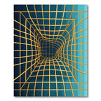 Modern Gold Geometric Grid Tunnel Rug