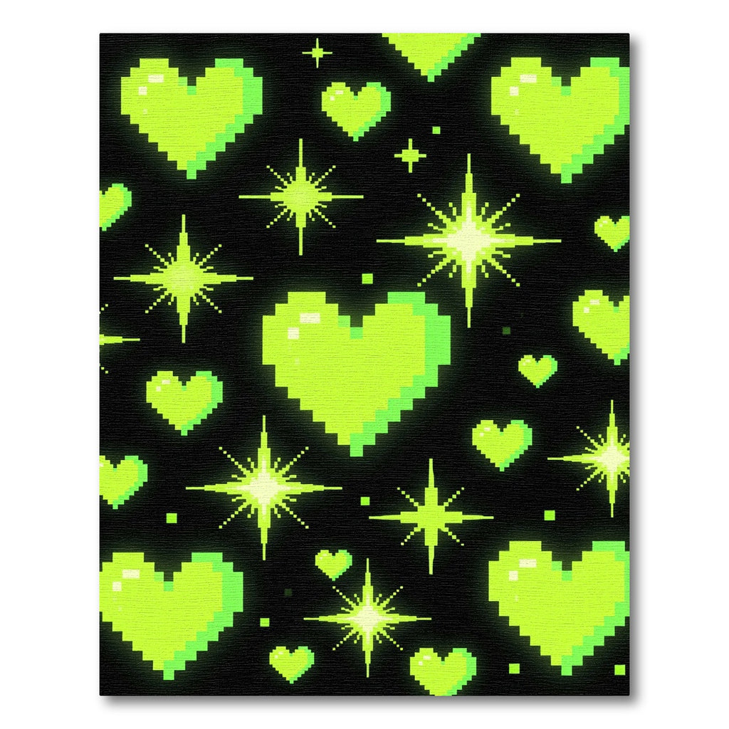 Neon Pixel Heart and Sparkle Art Rug