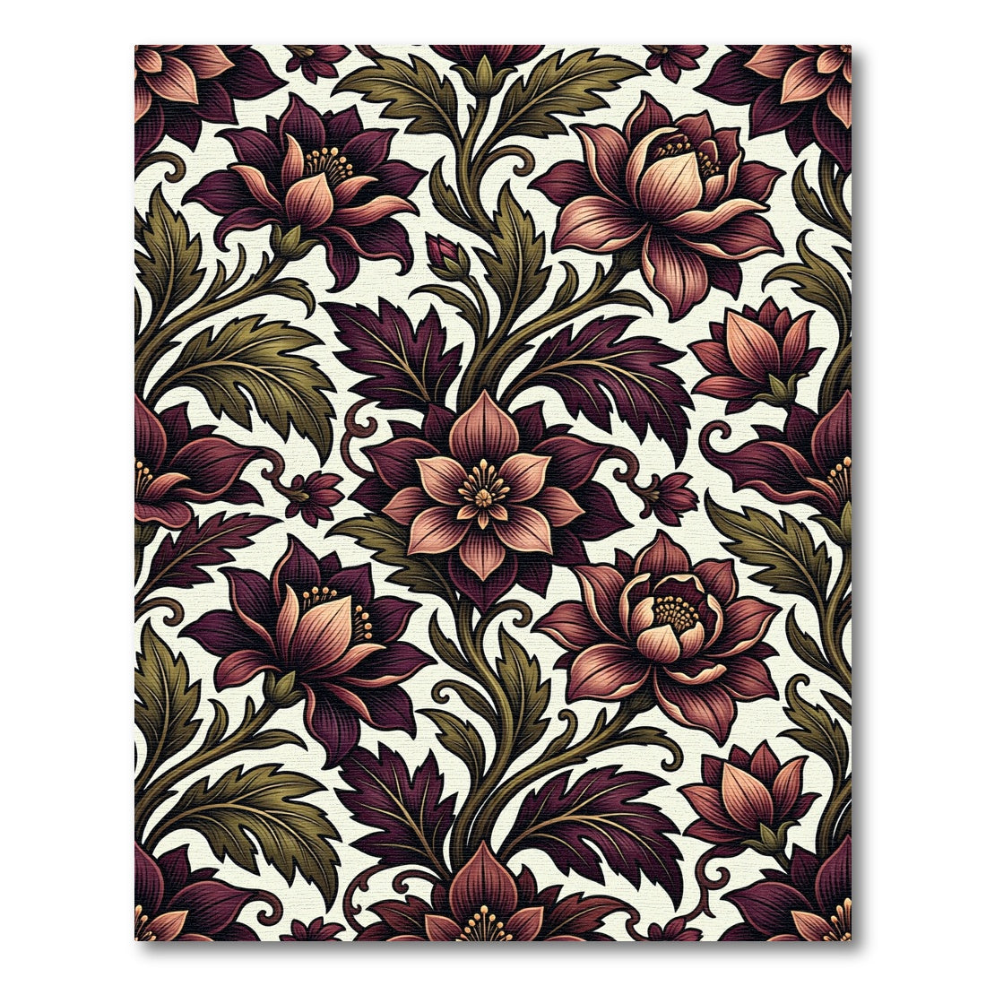 Dark Crimson Botanical Vine Floral Rug