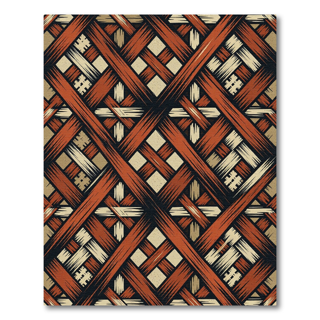Terracotta Earthy Geometric Lattice Weave Rug