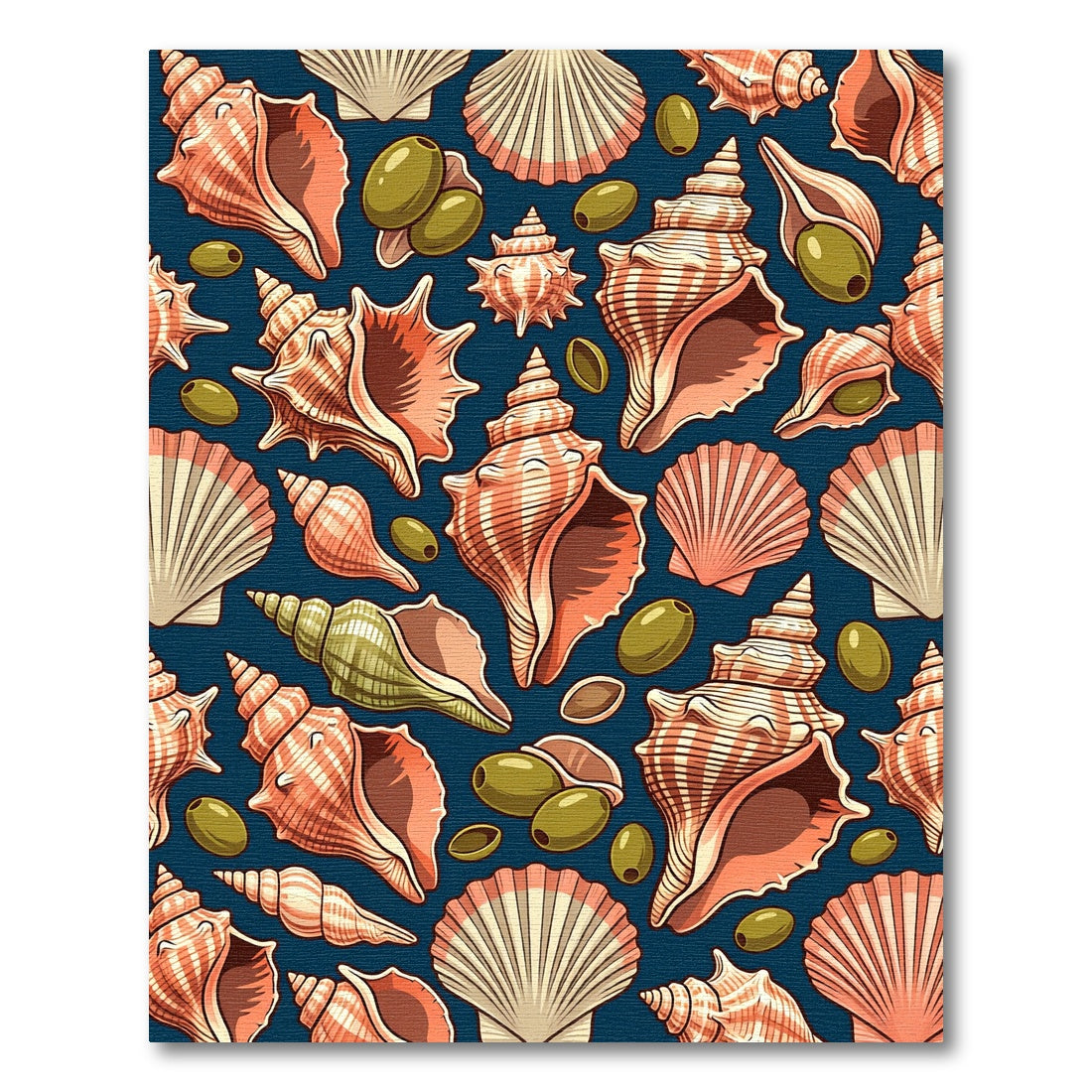 Coastal Seashell and Olive Deep Navy Rug